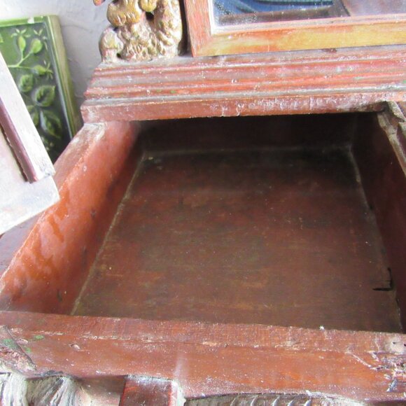 Antique Wood Vanity Mirror and Box - Picture 6 of 8